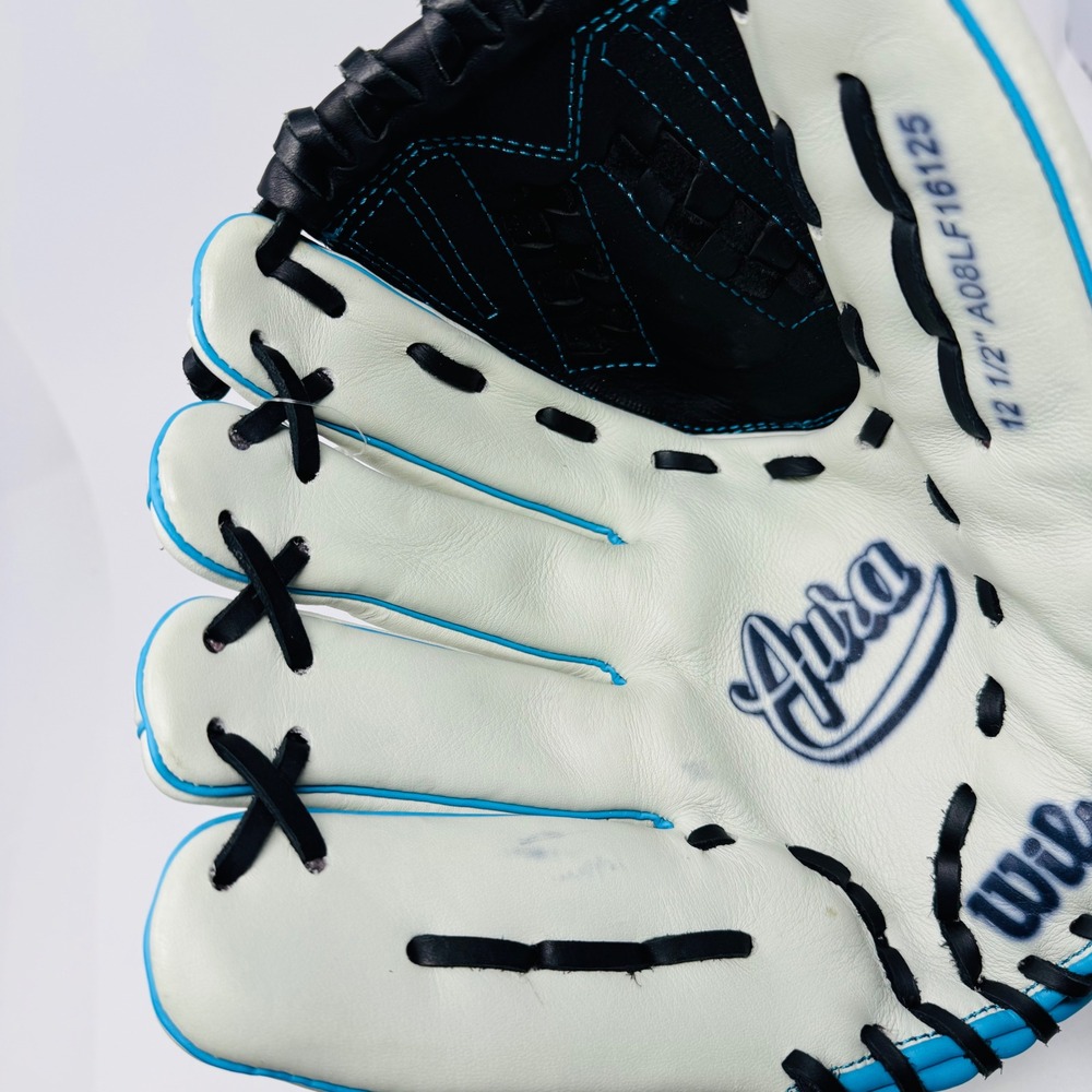 Wilson Aura A800 Fastpitch Softball Glove 12.5 Inch White Black Blue A08LF16125 - Picture 13 of 14